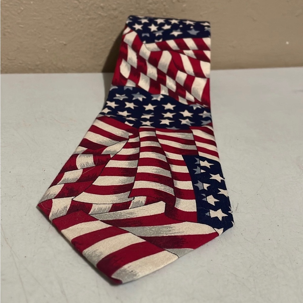 Vintage Beans McGee American Flag Patriotic USA Made Neck Tie Stars Stripes